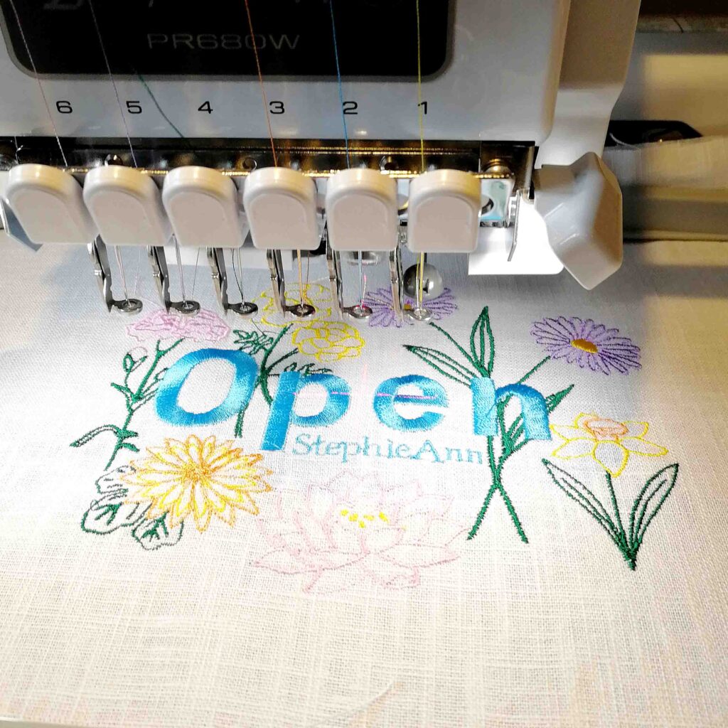 Open sign embroidery at StephieAnn, Hove