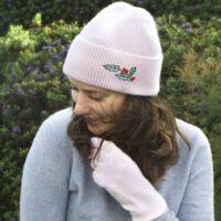 Birth Flower Pink Hat and Gloves No Pom