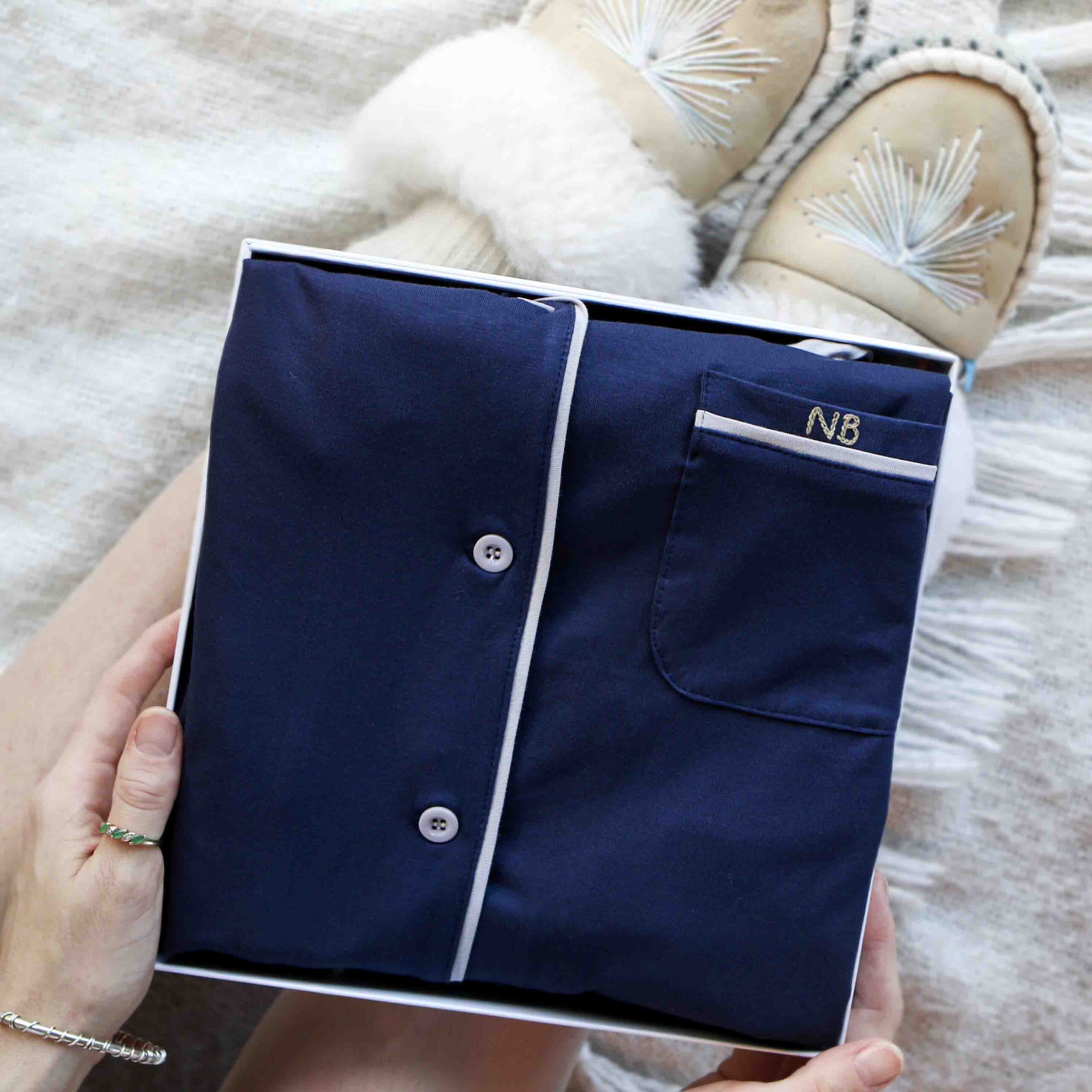 Navy Bamboo Jersey Pyjamas with Personalised Embroidery - Image 3