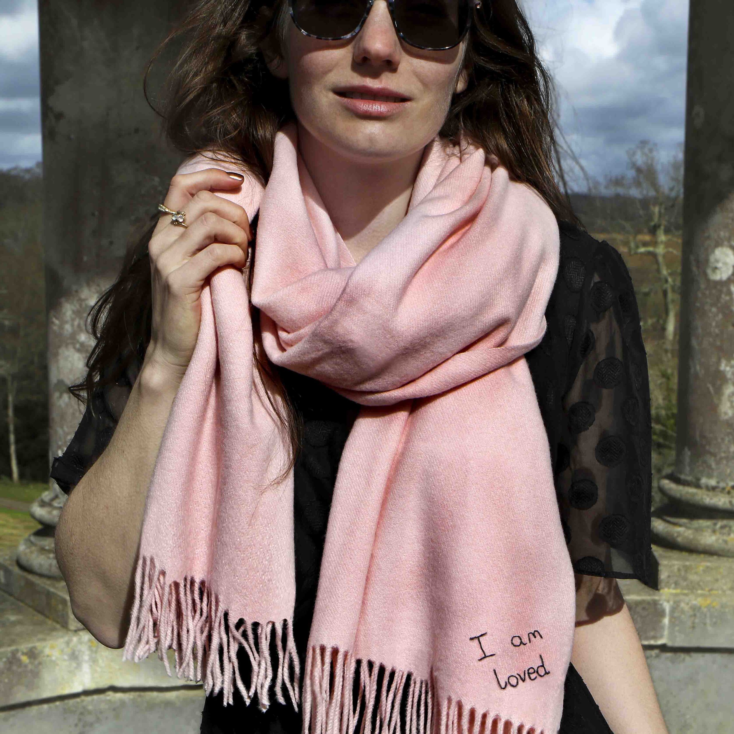 Embroidered Message Cashmere Scarf StephieAnn Embroidered Message Cashmere Scarf StephieAnn