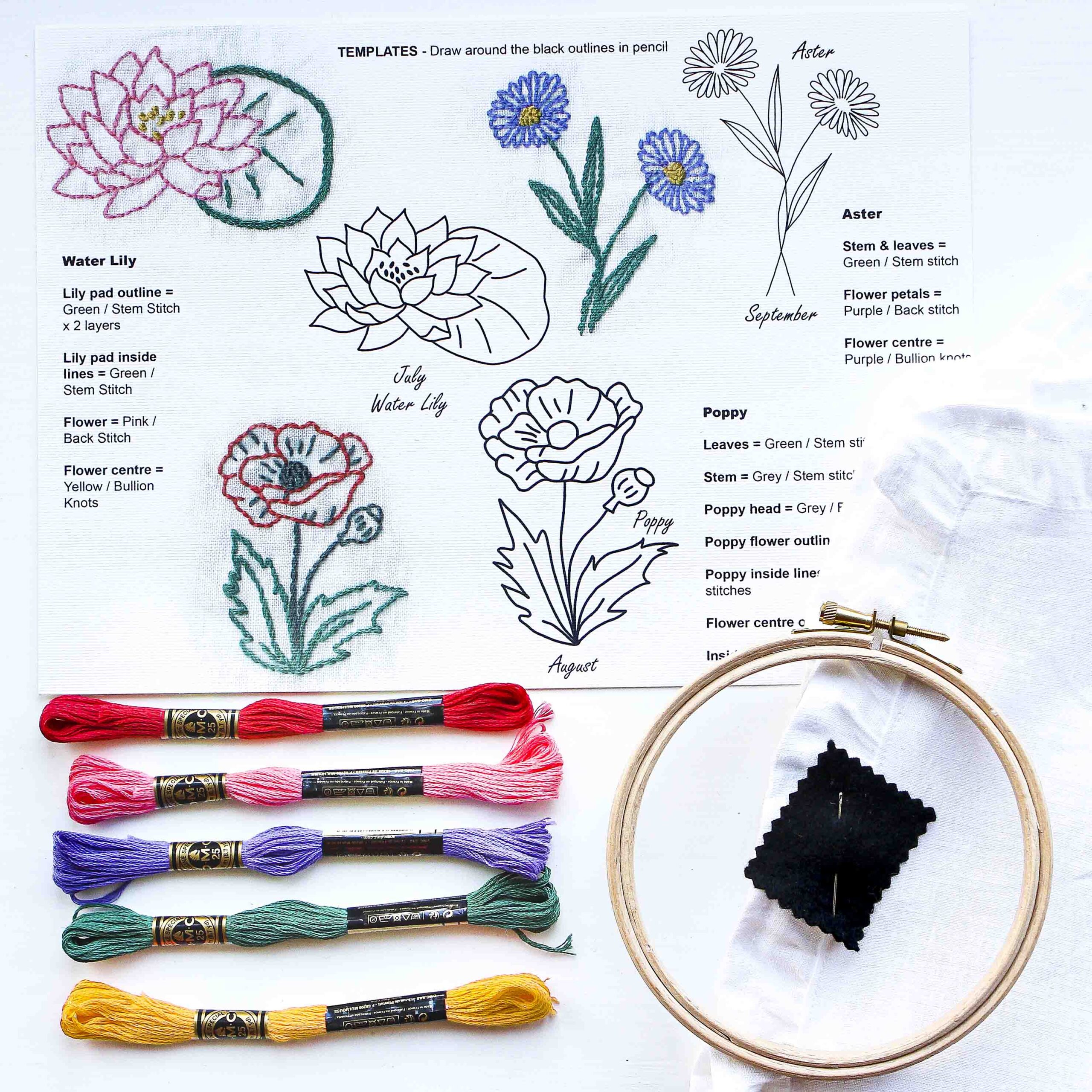 Birth Flower Embroider Your Own Napkins Kit - Image 2