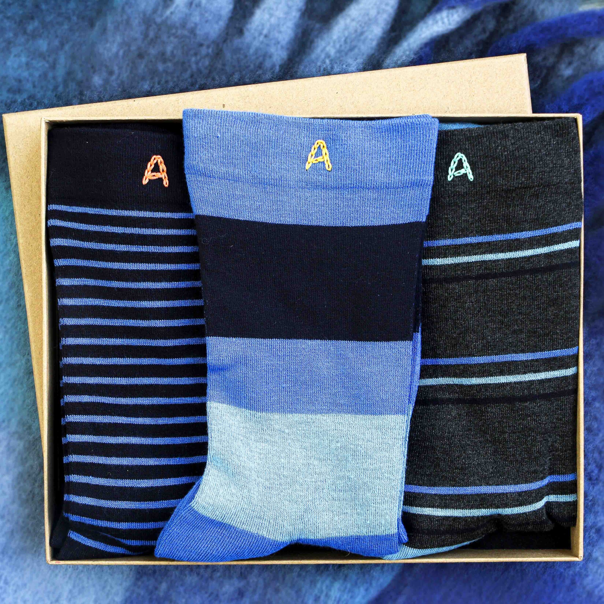 Stripy Blue new box socks