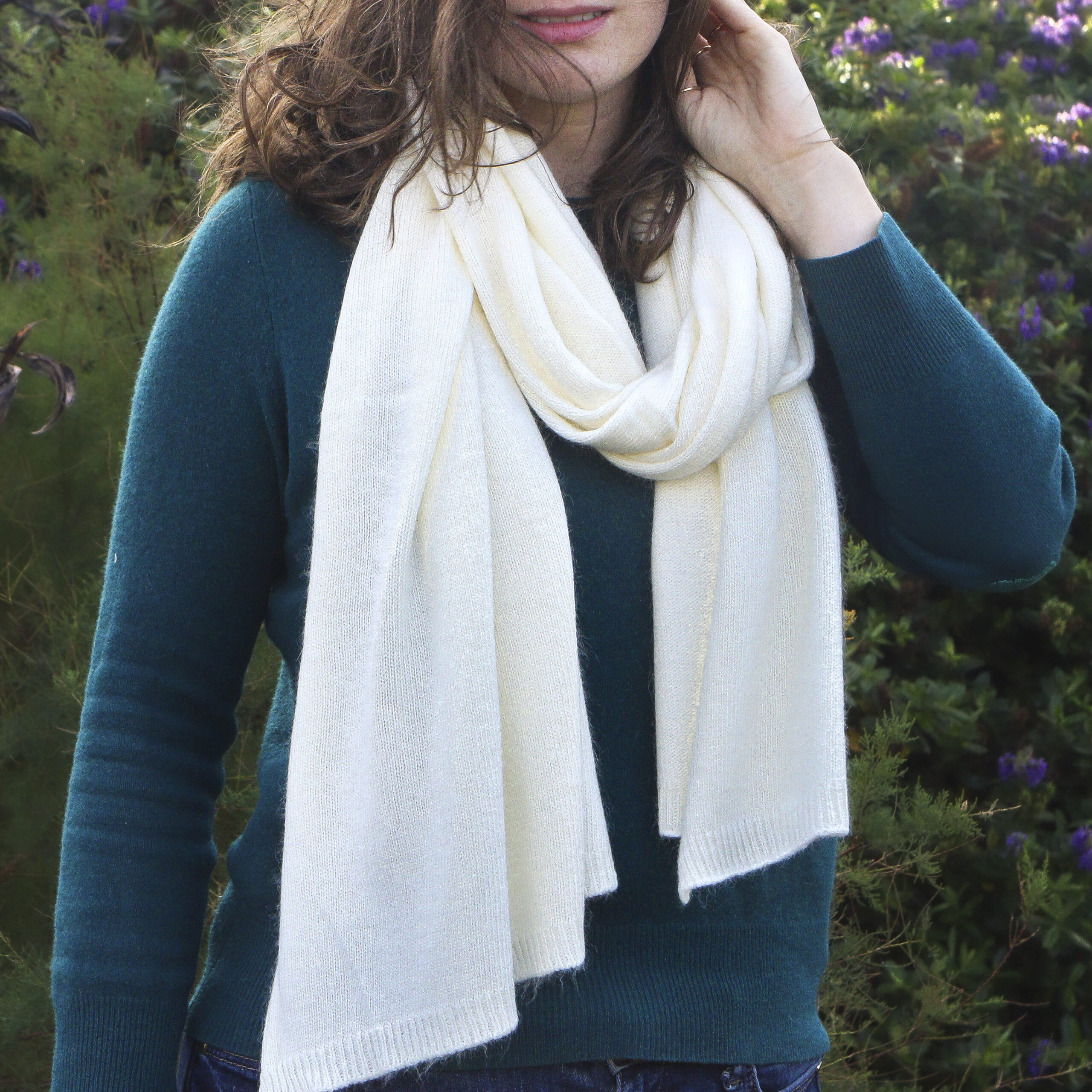 Cream Long Cashmere Scarf StephieAnn
