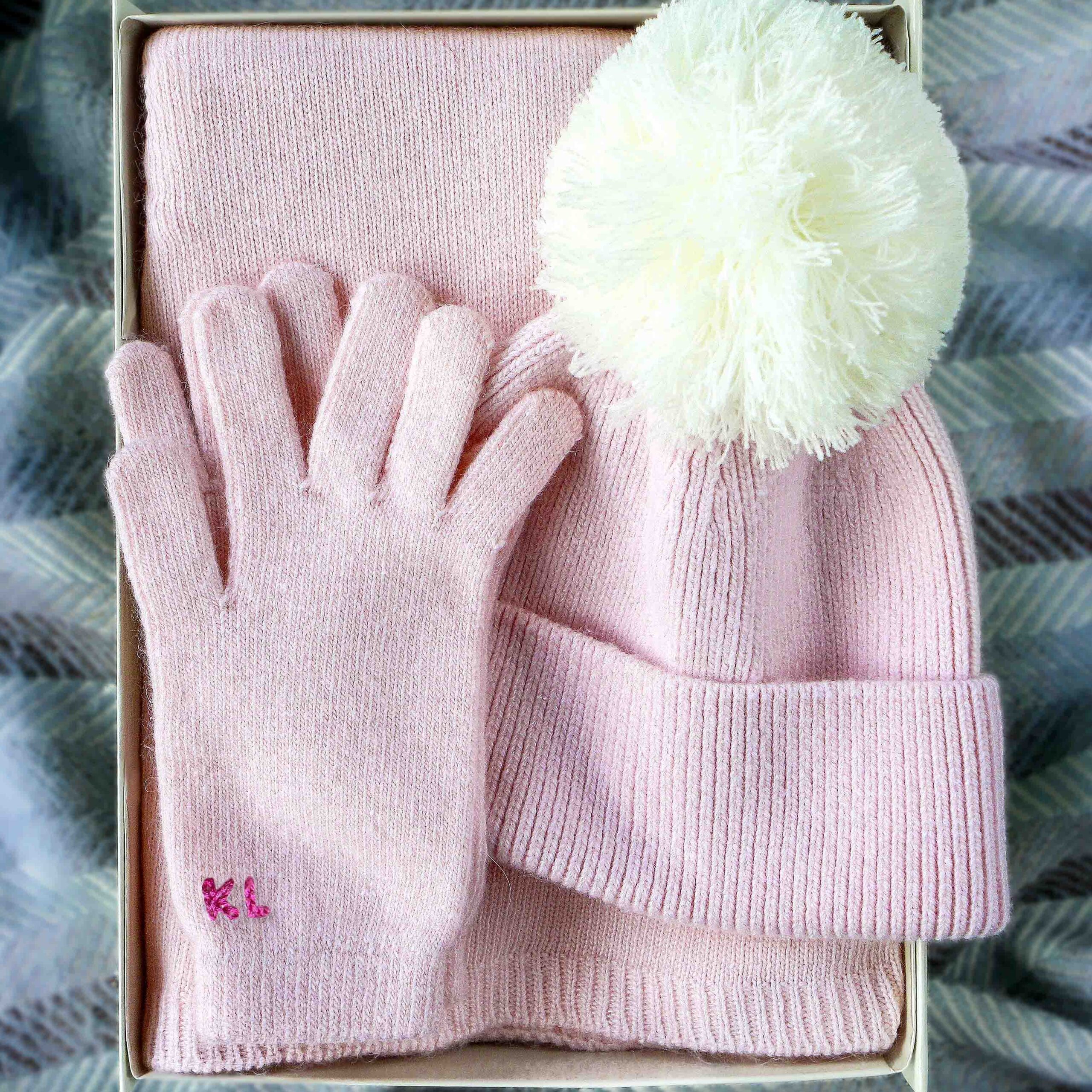 Pink Hat Scarf Glove Gift Set Personalised by StephieAnn Brighton Pink Hat Scarf Glove Gift Set Personalised by StephieAnn Brighton