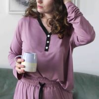 Pink V-Neck Pyjamas CLose StephieAnn