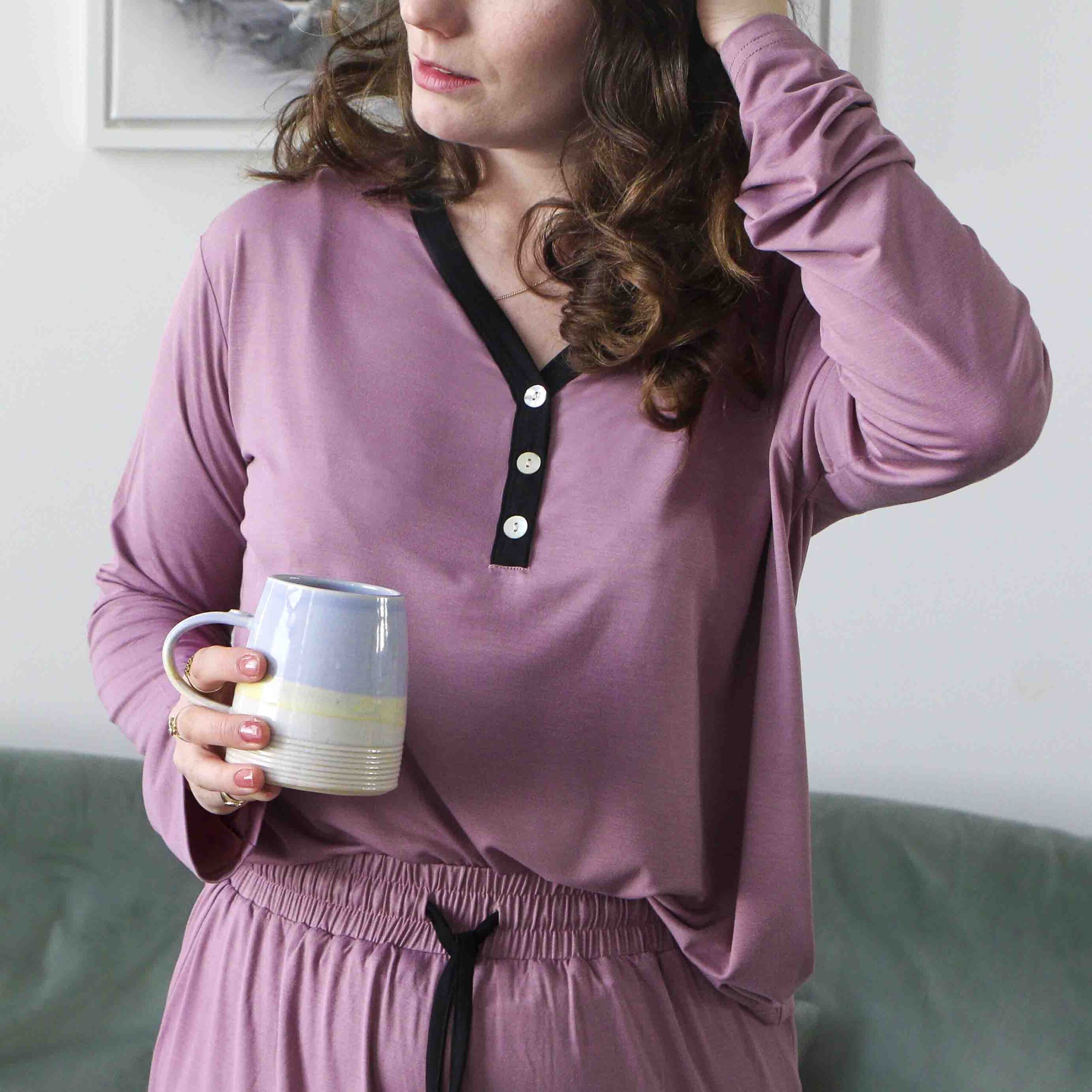Pink V-Neck Pyjamas CLose StephieAnn