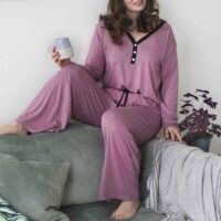 Pink V-neck full pyjamas StephieAnn