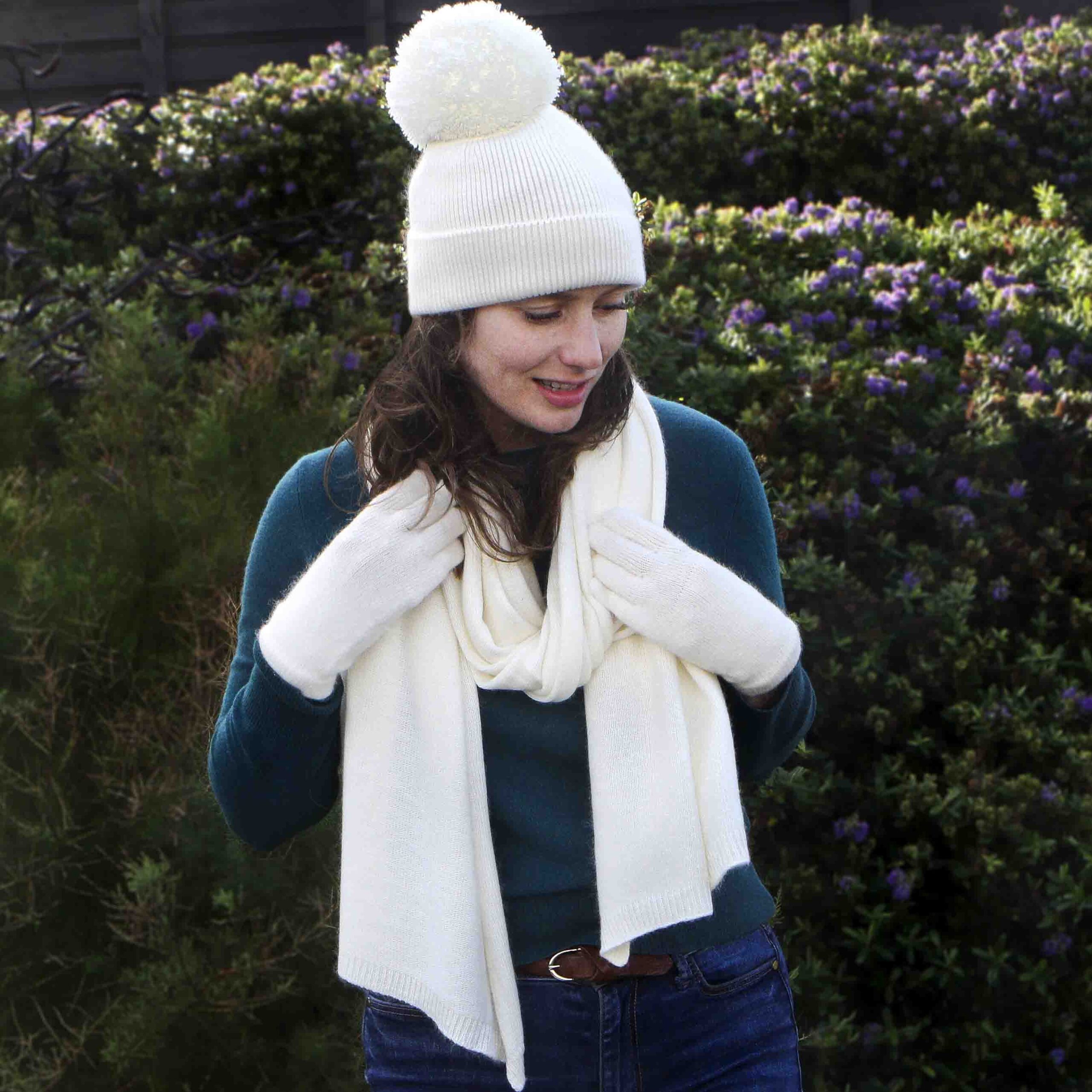 Cream Hat Scarf Gloves Set 2024 STephieAnn