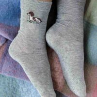 Custom embroidered dachshund dog design on personalised bamboo socks Custom embroidered dachshund dog design on personalised bamboo socks