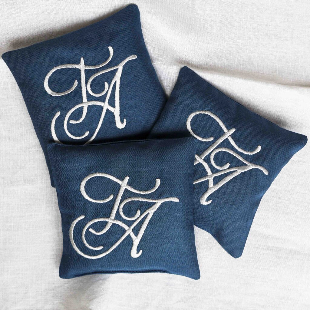Custom Embroidered Wedding Favour Lavender Bags with initials, Sussex