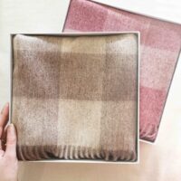 Beige Check long Wool Scarf