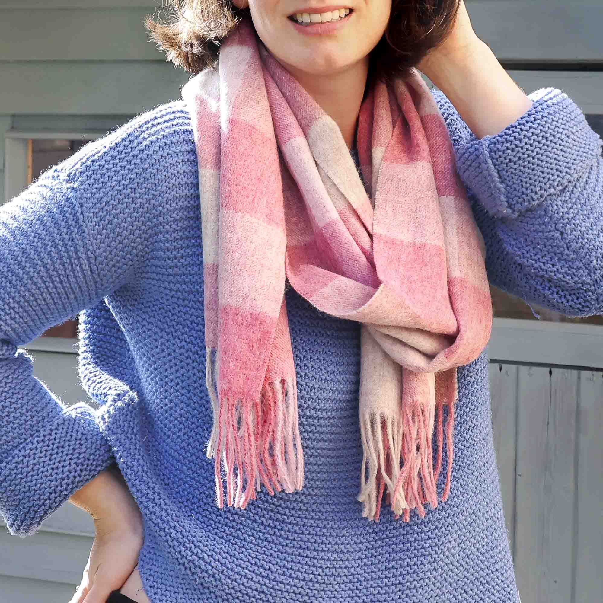 Check pink wool Scarf StephieAnn