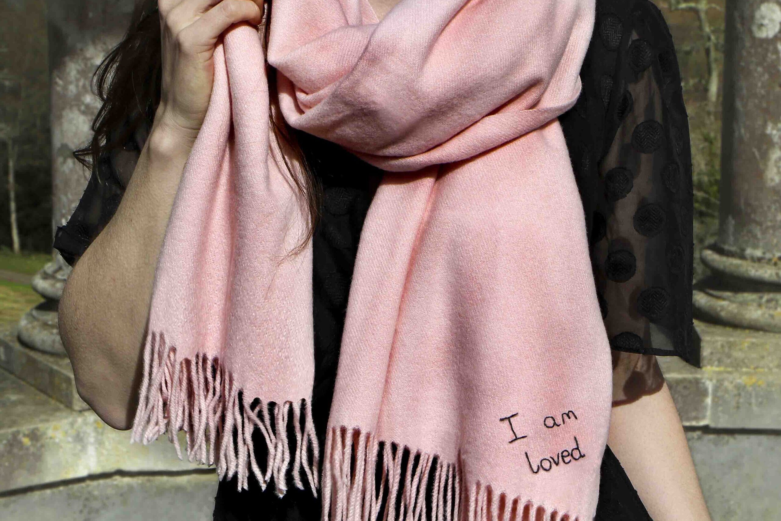 Embroidered Message personalised Cashmere scarves StephieAnn