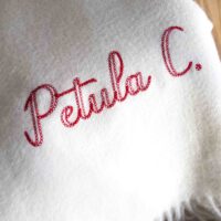 Scarf with personalised red chain stitch StephieAnn Scarf with personalised red chain stitch StephieAnn