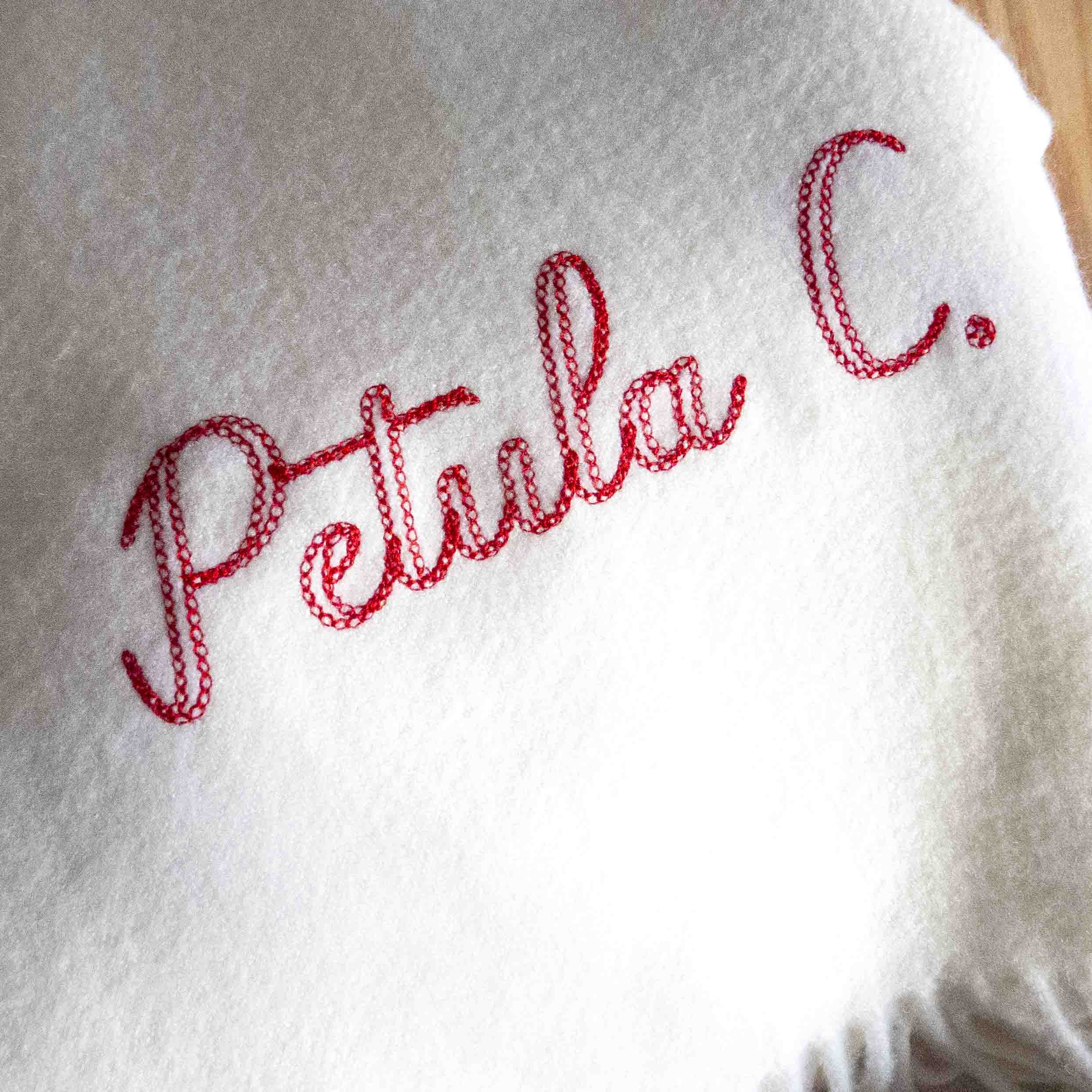 Scarf with personalised red chain stitch StephieAnn Scarf with personalised red chain stitch StephieAnn