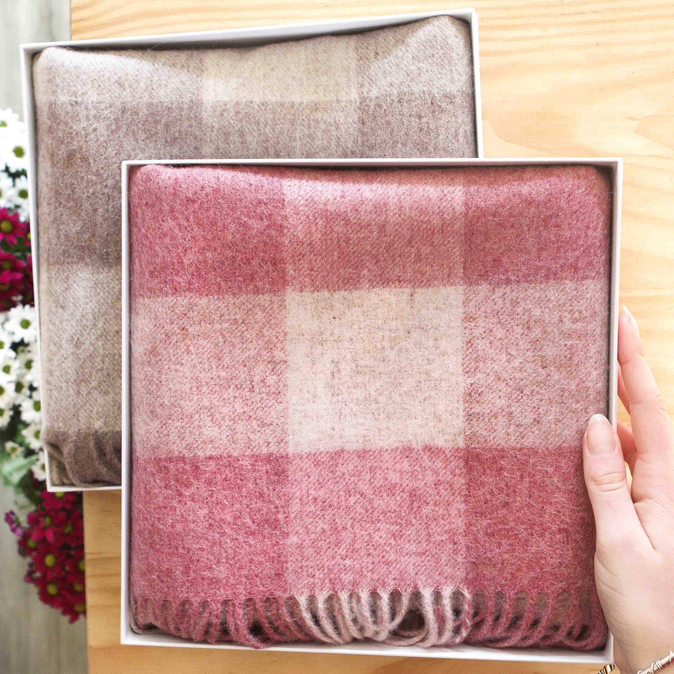 Pink Wool check long scarf StephieAnn