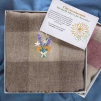 Wool check scarf with birth flower embroidery StephieAnn
