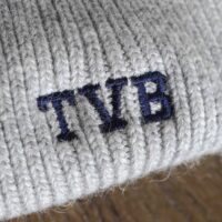 Grey mens cashmere wool hat navy initials Grey mens cashmere wool hat navy initials