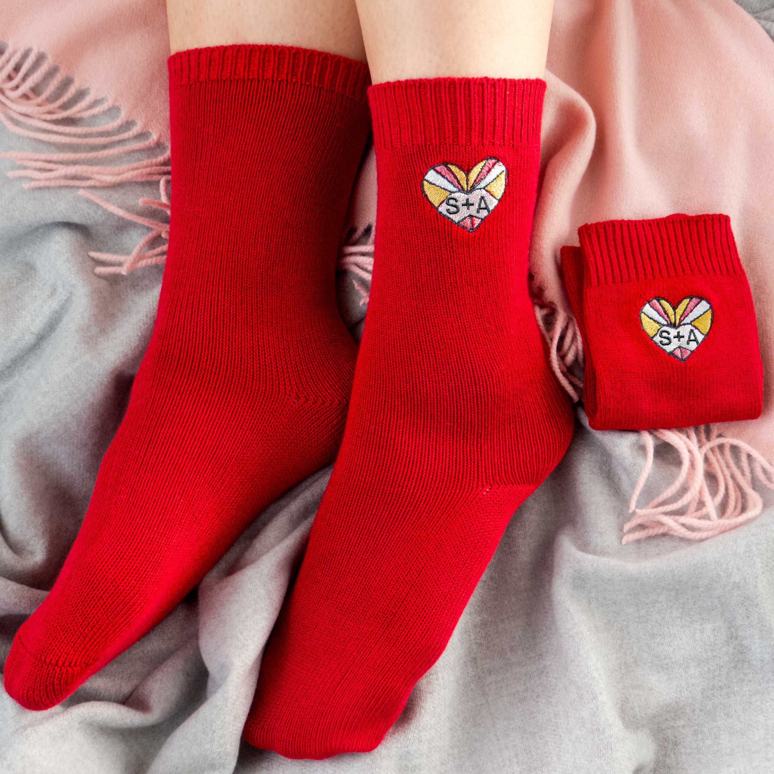 Personalised Red Bamboo Socks With Art Deco Heart Gift Personalised Red Bamboo Socks With Art Deco Heart Gift