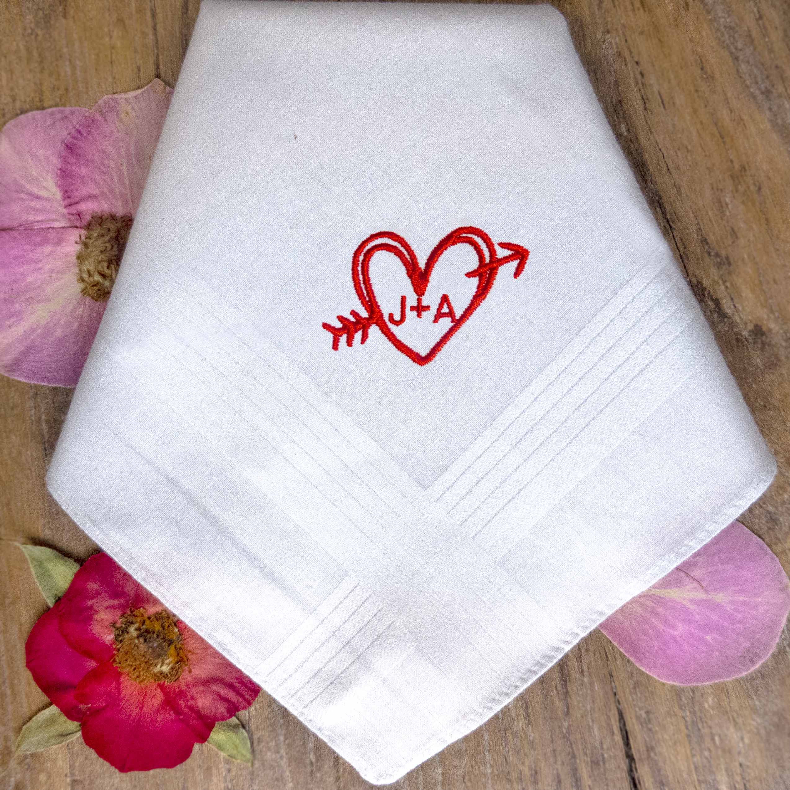 Personalised Cotton Handkerchief With Embroidered Heart Personalised Cotton Handkerchief With Embroidered Heart